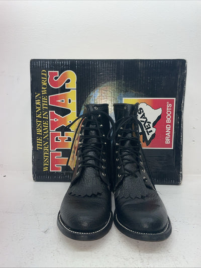 New Men’s Black Lace Up Texas Brand Cowboy Boots.  8770 10 D. 6-69