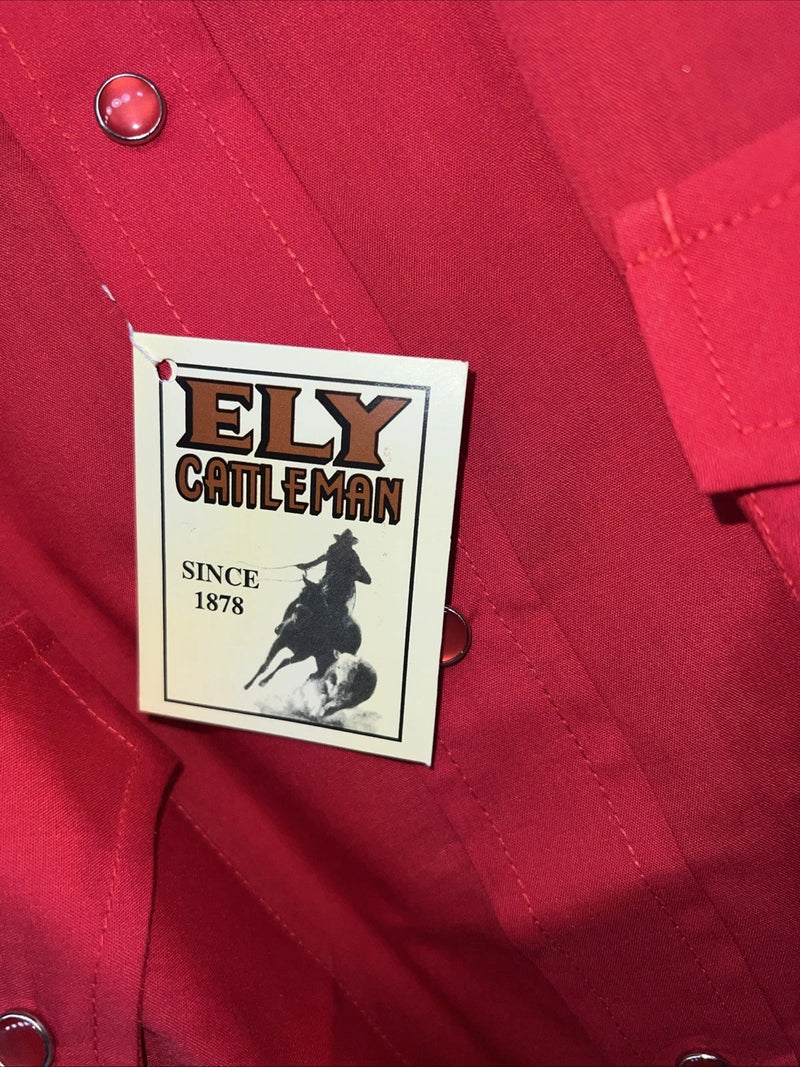 New Men’s Red ELY cattleman Short Sleeve Pearl Snap Shirt. 18.5 2XL G-78
