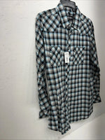 New Men’s Blue Black Plaid White House Long Sleeve Pearl Snap Shirt. Large P-46