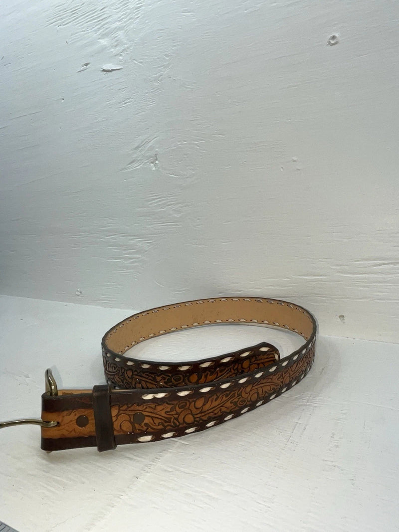 New Brown Genuine Leather Tooled And Weaved 32” Belt #78000 JJ-2