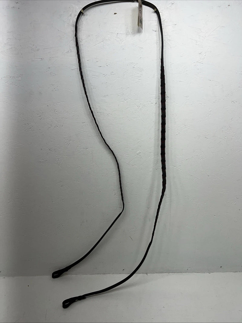 New Silver Fox Brown Genuine Leather Red Braided English 60” Reins #20-8578 Y-22