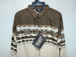 New Women’s Brown Aztec Panhandle Slim Long Sleeve Button Up Shirt L 3B-110