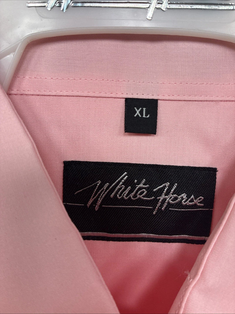 New Women’s White Horse Pink Gem Long Sleeve Pearl Snap XL GG-70