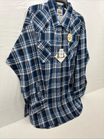 New Men’s ELY Cattleman Blue Flannel Long Sleeve Pearl Snap 4XL E-89