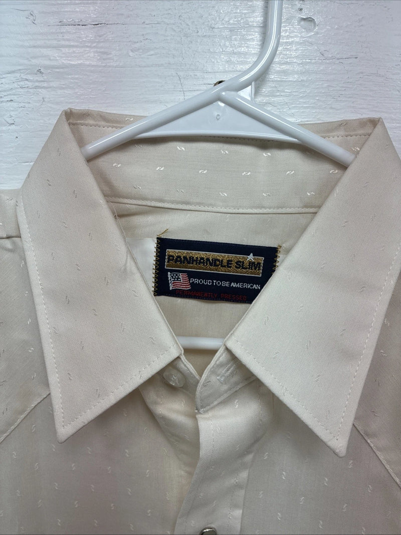 New Men’s Panhandle Slim Off White Design Long Sleeve Pearl Snap 17.5 XL T-18