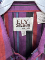 New Men’s ELY Cattleman Purple Stripe Long Sleeve Pearl Snap 15.5 Medium AA-112