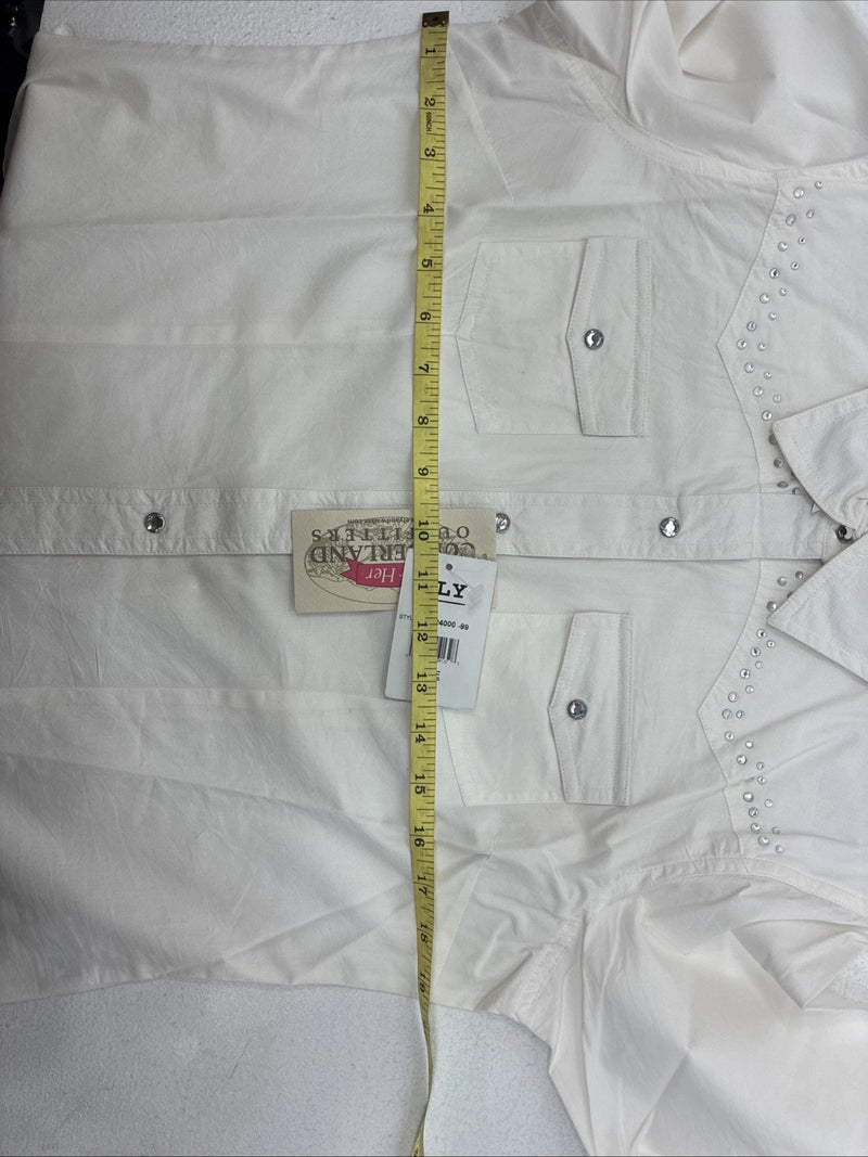 New Women’s Cumberland White Gem Long Sleeve Pearl Snap Medium KK-17