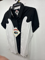 New Women’s Cumberland Black White Short Sleeve Crop Pearl Snap Large MM-131