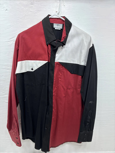 New Men’s Cowboy Threads Black Red White Long Sleeve Button Up Medium O-60
