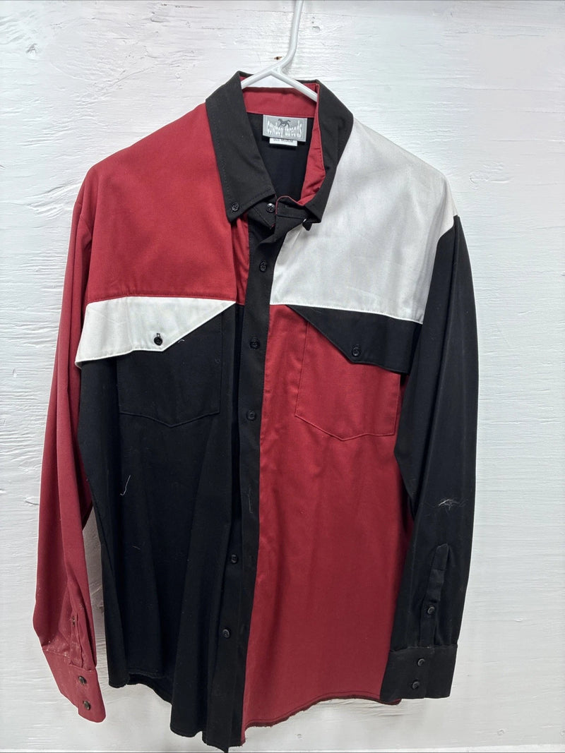 New Men’s Cowboy Threads Black Red White Long Sleeve Button Up Medium O-60