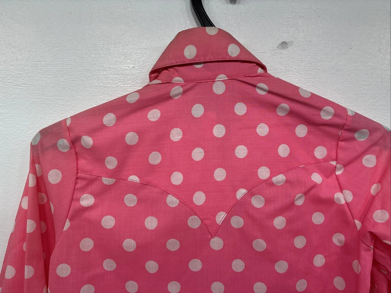 New Women’s Rockmount Pink Polkadot Long Sleeve Pearl Snap Size 30 YY-24