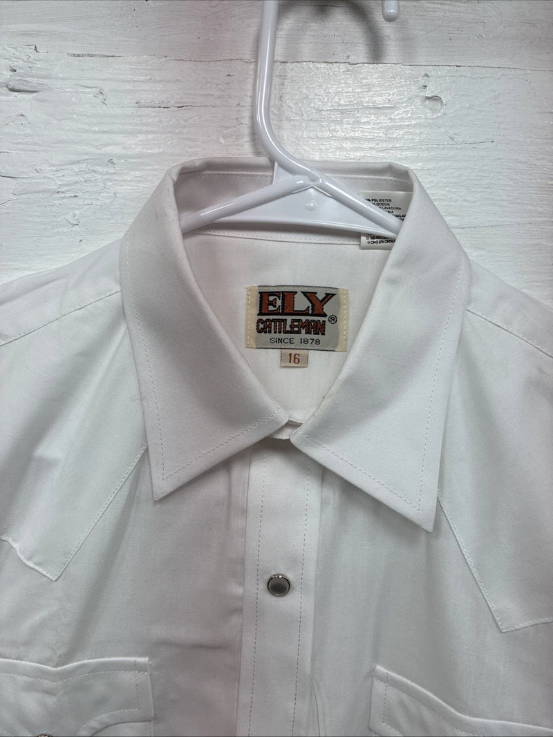 New Boys ELY Cattleman White Long Sleeve Pearl Snap size 16 CC-76