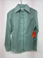 New Women’s Dickson Jenkins Green Design Long Sleeve Pearl Snap Size 30 GG-2
