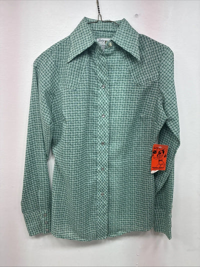 New Women’s Dickson Jenkins Green Design Long Sleeve Pearl Snap Size 30 GG-2