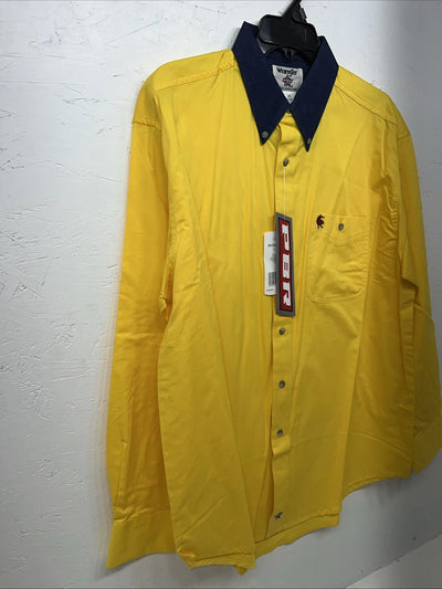 New Men’s Yellow Wrangler PBR Long Sleeve Button Up Shirt. Large P-62