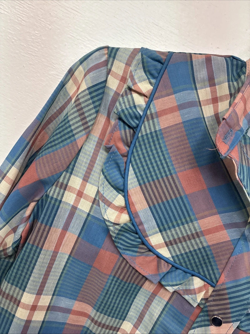New Girls Panhandle Slim Blue Pink Plaid Long Sleeve Peal Snap Size 6 DD-67