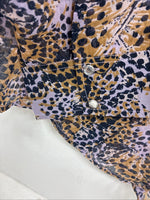 New Women’s Cumberland Purple Yellow Print Long Sleeve Pearl Snap 2XL GG-40