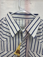 New Men’s H Bar C White Blue Stripe Long Sleeve Pearl Snap 16.5 X 34 Large Q-103