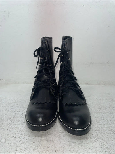 New Youth Black Lace Up Bronco Cowboy Boots. 3050 3.5 3 1/2 D. 22-43￼