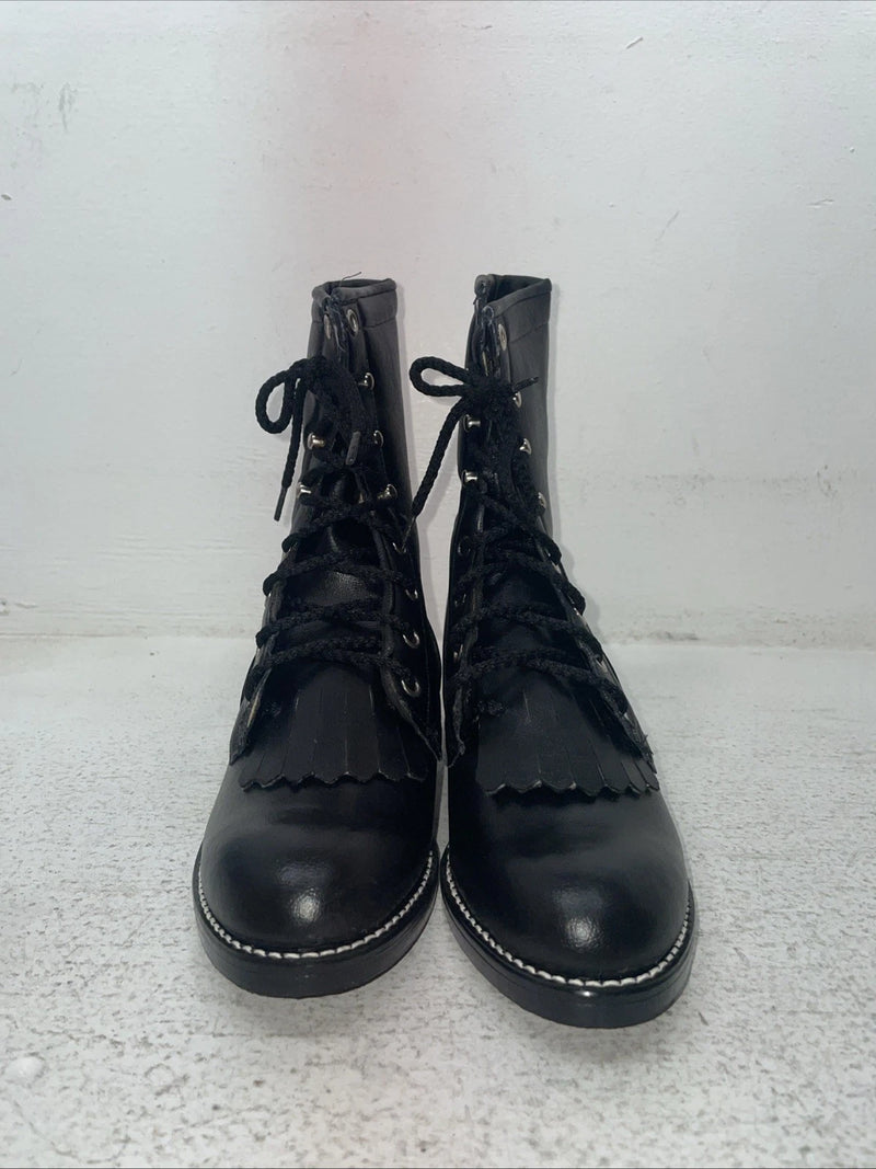 New Youth Black Lace Up Bronco Cowboy Boots. 3050 3.5 3 1/2 D. 22-43￼
