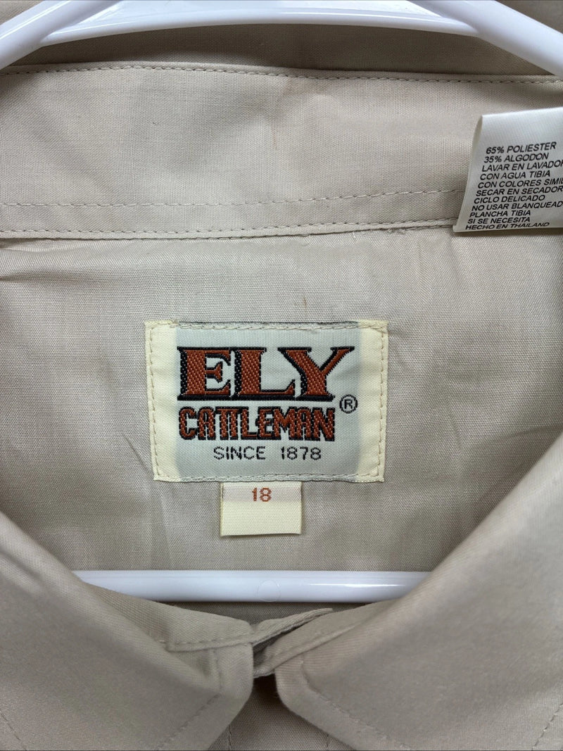 New Men’s ELY cattleman Tan Simple Short Sleeve Pearl Snap 18 2XL H-31