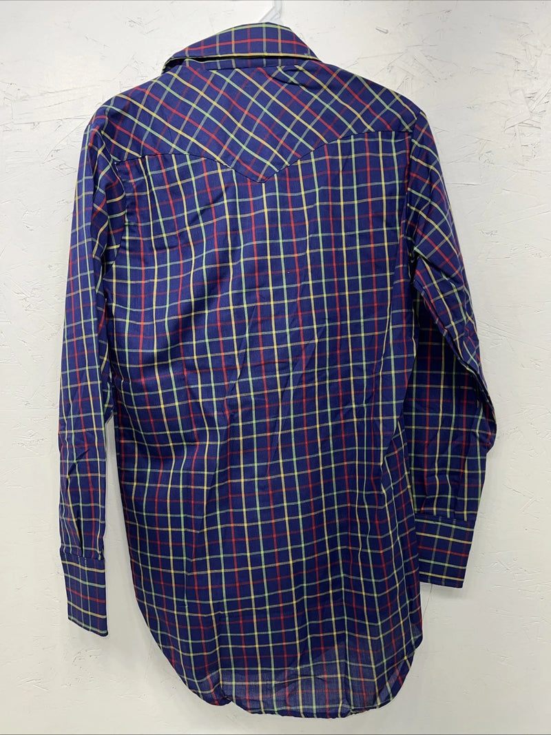 New Men’s Lee Blue Long Sleeve Pearl Snap 14.5 X 33 Small A-188