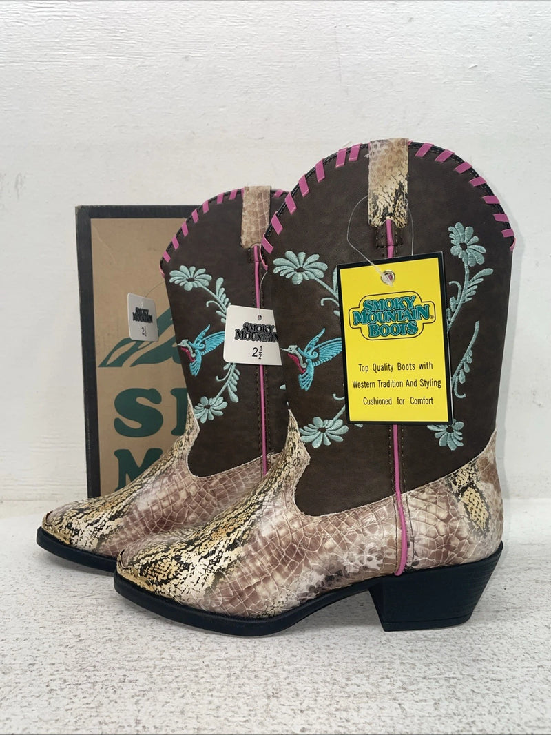 New Kids Brown Snake Skin Smoky Mountain Cowboy Boots. 1087 C 2.5 2 1/2. 23-146