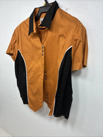 New Women’s Cumberland Orange Black Short Sleeve Button Up Large TT-68