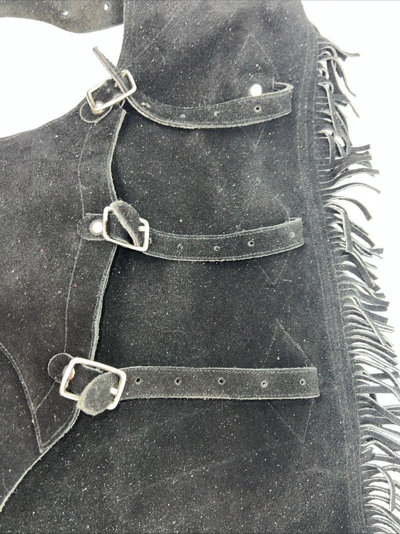 New Black ABetta Show Chaps With Fringe Adjustable Waist XL 46” L-33