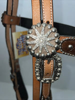 New Leather Silver Royal Beaded Diamond Browband Headstall W Split Reins U-35