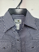 New Women’s Dickson Jenkins Blue Checker Long Sleeve Pearl Snap Size 34 GG-5