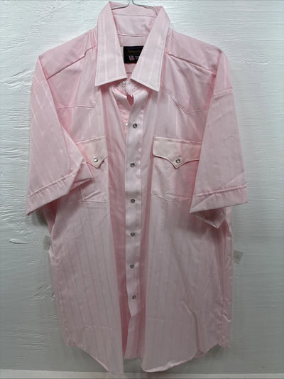 New Men’s Panhandle Slim Pink Stripe Short Sleeve Peal Snap 17 XL R-75