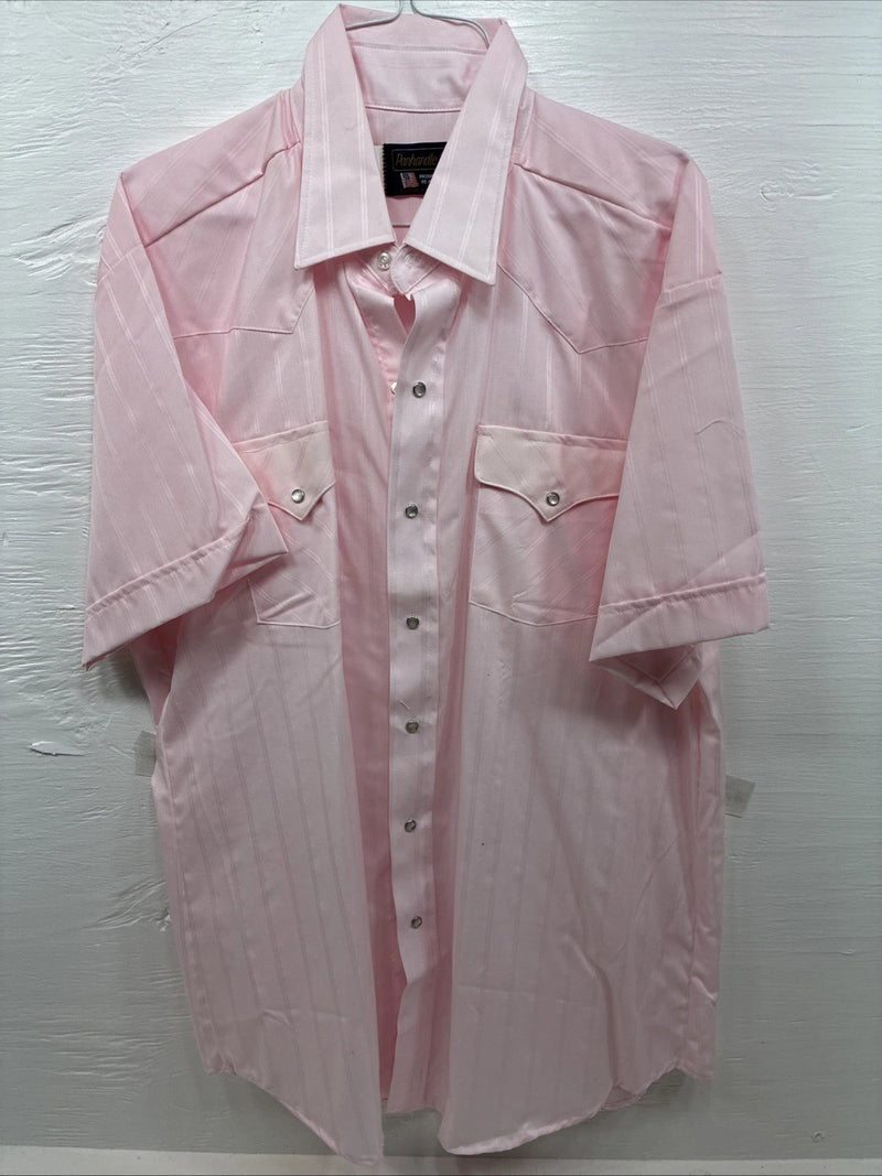 New Men’s Panhandle Slim Pink Stripe Short Sleeve Peal Snap 17 XL R-75