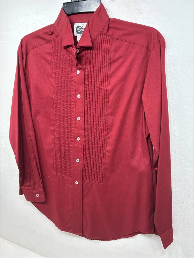 New Western Collection Red Long Sleeve Button Up English Shirt Size 14 LL-95