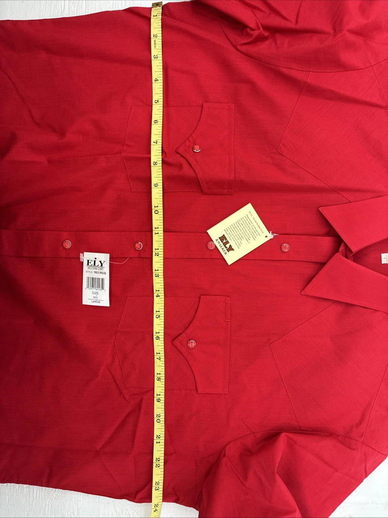 New Men’s ELY Cattleman Red Short Sleeve Pearl Snap 16.5 Large CC-2