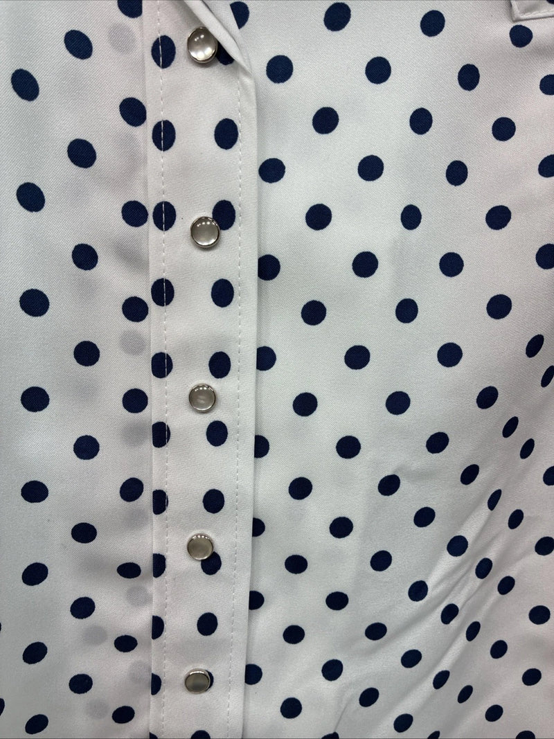 New Women’s Dickson Jenkins Blue Polkadot Long Sleeve Pearl Snap Size 30 MM-58
