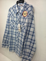 New Women’s Cumberland Blue Plaid Long Sleeve Pearl Snap Large GG-84