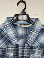 New Women’s Cumberland Blue Plaid Long Sleeve Pearl Snap 3XL GG-48