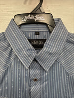 New Men’s White Horse Blue Designed Long Sleeve Pearl Snap Large CC-32
