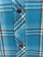 New Men’s ELY 1878 Blue Plaid Short Sleeve Pearl Snap Large X-32