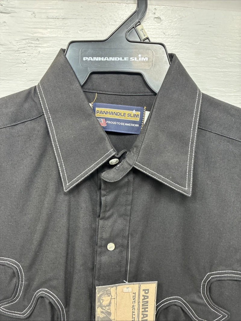 New Men’s Panhandle Slim Black Western Long Sleeve Pearl Snap Large 16.5 AA-4