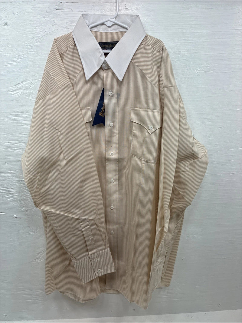 New Men’s Panhandle Slim Tan Stripe Long Sleeve Button Up Medium M-38
