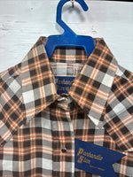 New Men’s Panhandle Slim Orange Brown Plaid Long Sleeve Pearl Snap Small J-65