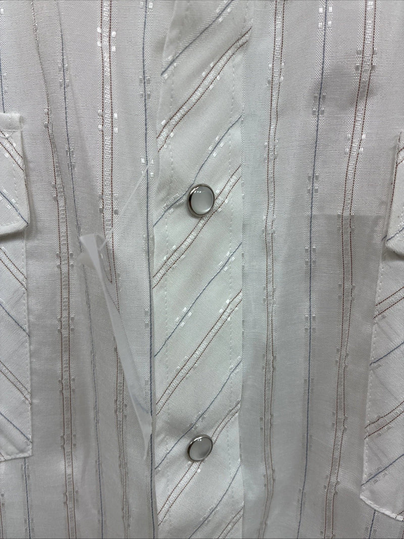 New Men’s White Horse White Stripe Western Long Sleeve Pearl Snap 2XL H-47