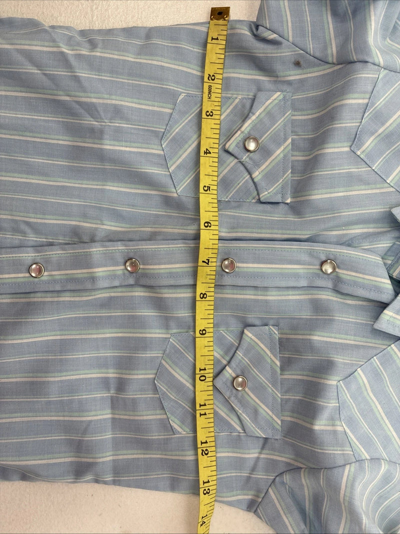 New Miss ELY Cattleman Blue Stripe Long Sleeve Pearl Snap Size 6 DD-145
