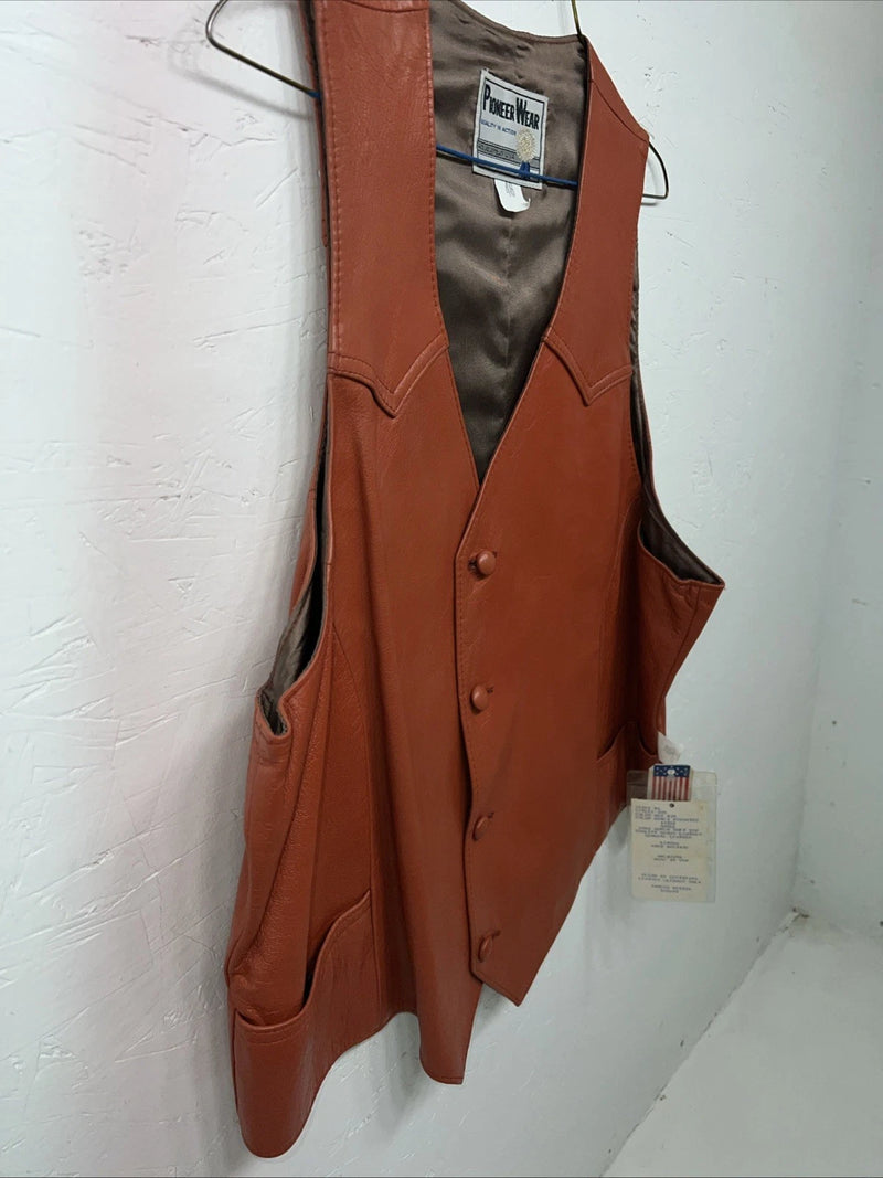 New Men’s Orange Leather Pioneer Wear Vest 46 #10291 L-603