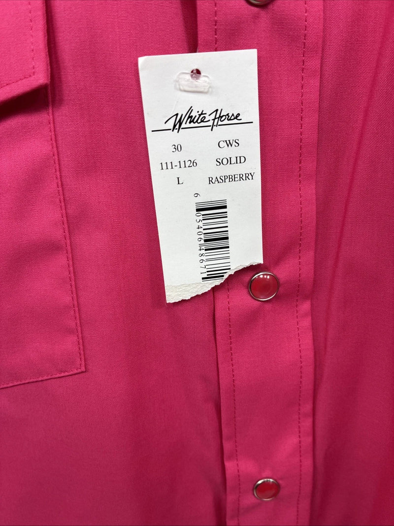 New Men’s White Horse Pink Simple Long Sleeve Pearl Snap Large Q-18