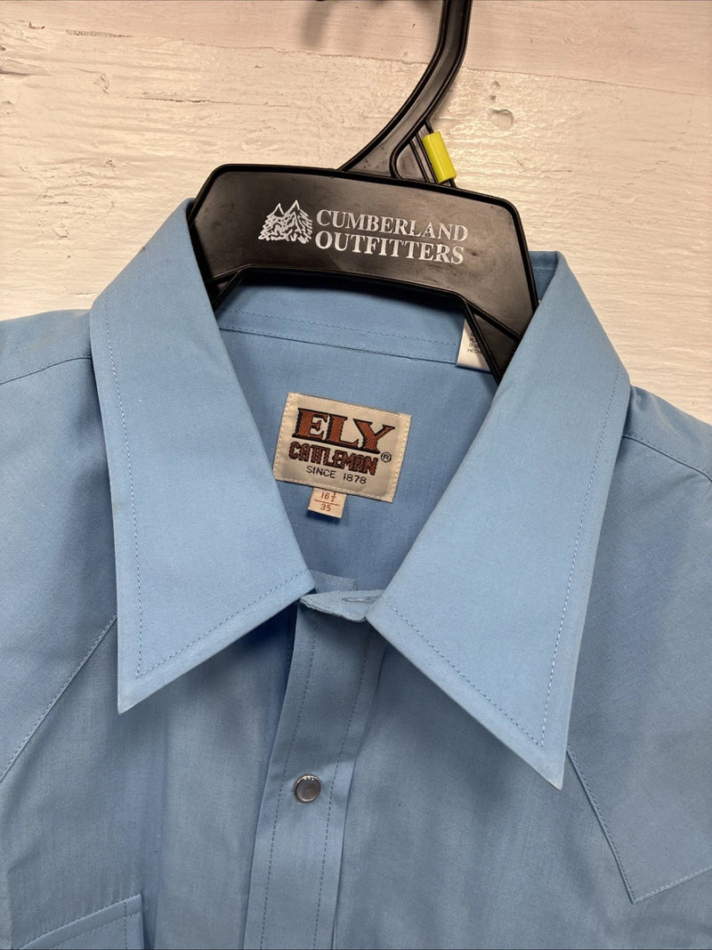 New Men’s ELY Cattleman Simple Blue Long Sleeve Pearl Snap 16.5 Large Q-86