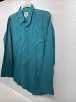 New Men’s ELY Cattleman Teal Western Long Sleeve Pearl Snap 16.5 X 35 Large T-59