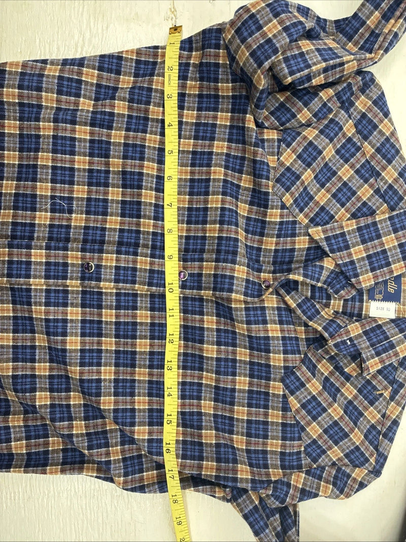 New Kids Panhandle Slim Blue Gold Plaid Long Sleeve Pearl Snap Size 10 CC-81